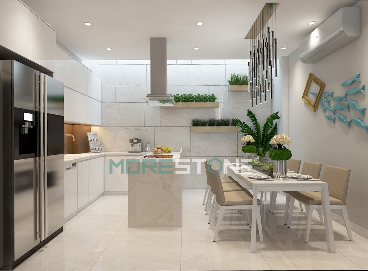 Gợi ý thiết kế độc đáo mẫu tủ bếp theo phong cách không gian mở, tối ưu hóa công năng kết hợp mặt đá bếp sang trọng Thiết kế phòng bếp, tủ bếp đẹp