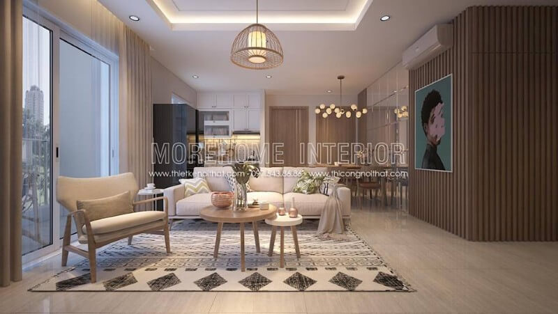 Trang trí nội thất phòng khách hiện đại với gam màu nâu sữa ấm áp Mẫu nội thất chung cư đẹp