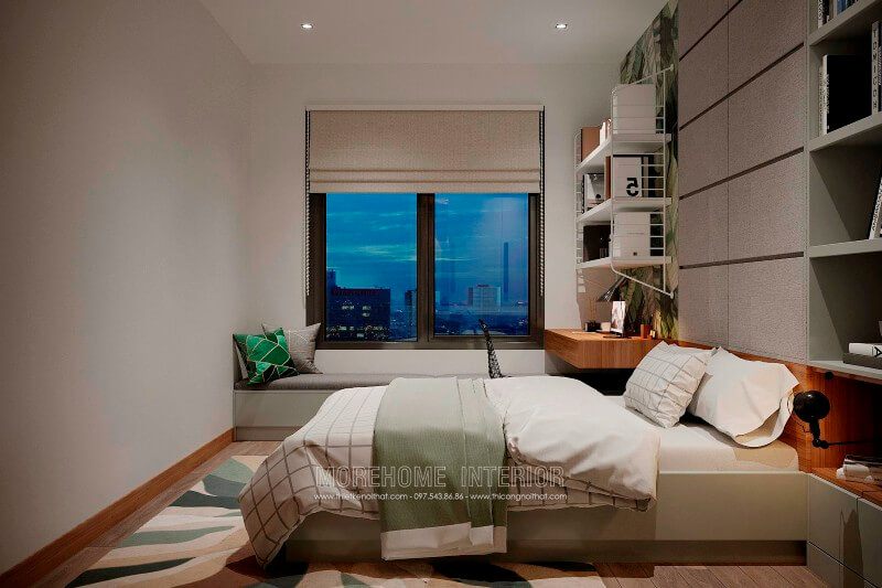 Giường ngủ hiện đại được thiết kế nối liền với tab đầu giường giúp chủ nhân căn phòng có thêm không gian đặt đèn ngủ, sách, báo hay vật dụng cá nhân nhỏ
